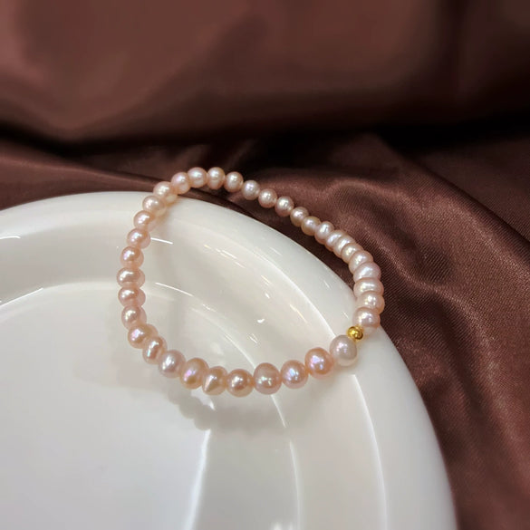 Women's Natural Freshwater Pearl Bracelet 925 Silver Plated 18K Gold With Flat Round And Bun Round Pearls