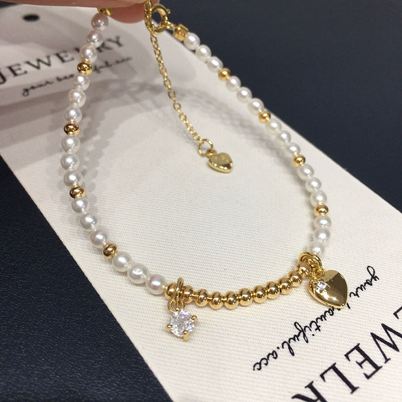 Women's Natural Freshwater Pearl Bracelet With Copper Alloy Nearly Round Beads