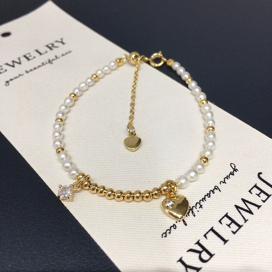 Women's Natural Freshwater Pearl Bracelet With Copper Alloy Nearly Round Beads