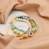 Women's Natural Freshwater Pearl Cloisonne Turquoise Three Layer Bracelet 18K Real Gold Electroplated