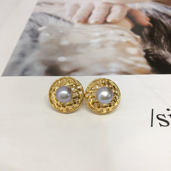 Women's Natural Freshwater Pearl Cut Out Earrings 18K Goldfilled