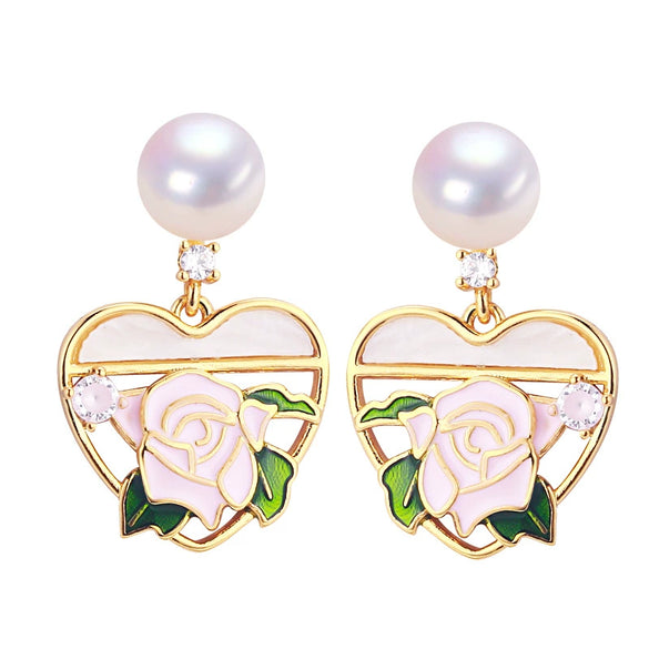 Women's Natural Freshwater Pearl Drop Earrings In Oblate Shape S925 Sterling Silver