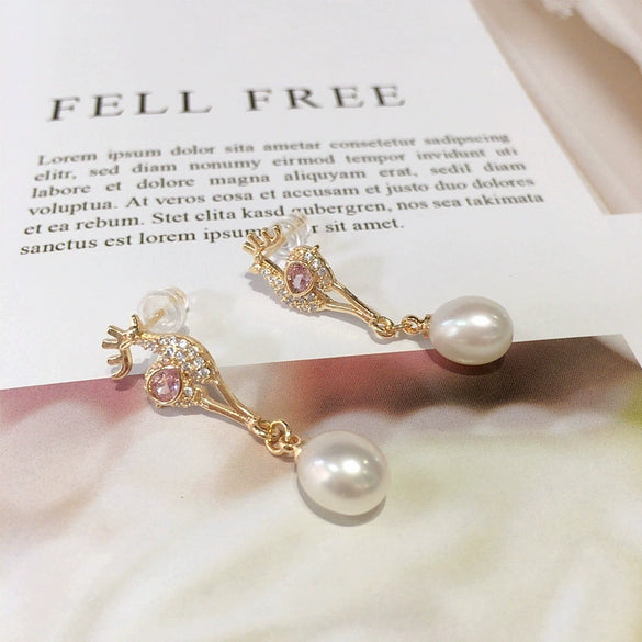 Women's Natural Freshwater Pearl Drop Shape Earrings 18K Goldfilled Microinlaid Zircon