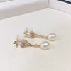 Women's Natural Freshwater Pearl Drop Shape Earrings 18K Goldfilled Microinlaid Zircon