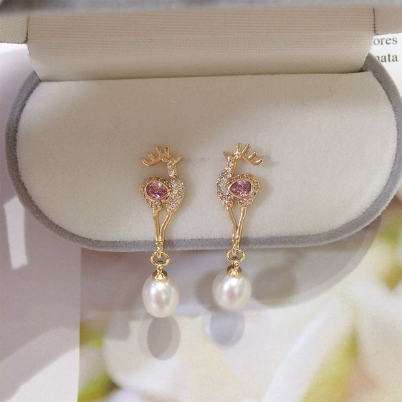 Women's Natural Freshwater Pearl Drop Shape Earrings 18K Goldfilled Microinlaid Zircon