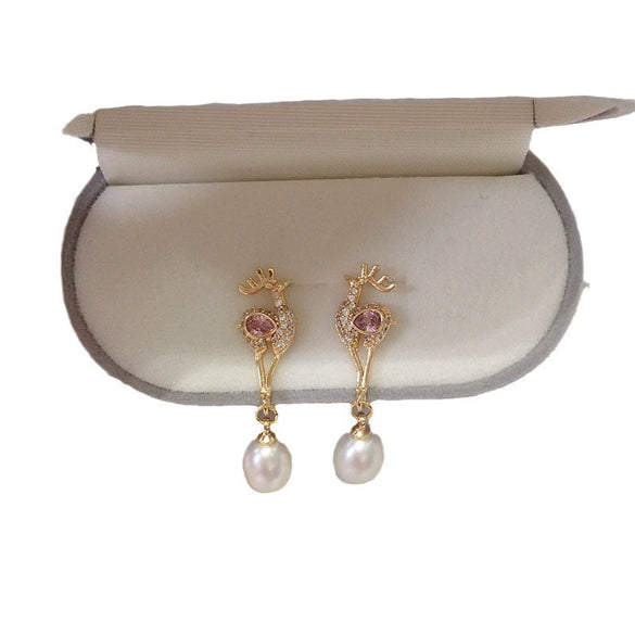 Women's Natural Freshwater Pearl Drop Shape Earrings 18K Goldfilled Microinlaid Zircon