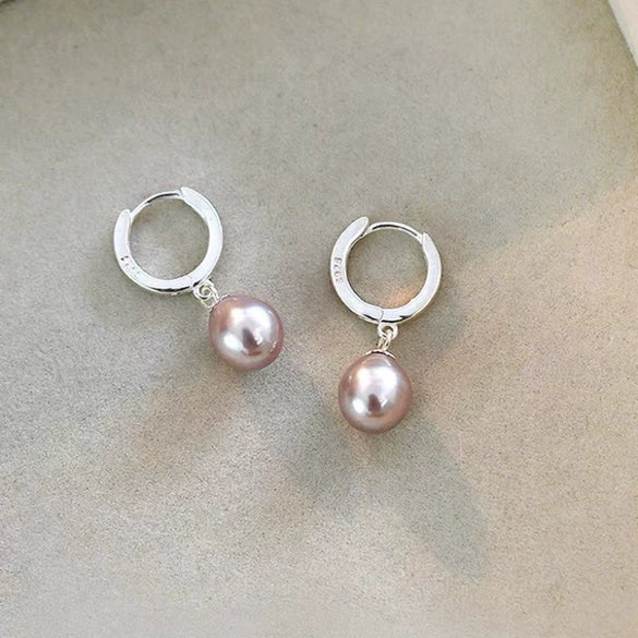 Women's Natural Freshwater Pearl Drop Shape Earrings With S925 Silver And Simple Circle Ear Buckle