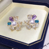 Women's Natural Freshwater Pearl Earrings Alloy Inlaid With Artificial Gemstones Semiprecious Stones Oblate Shape