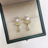 Women's Natural Freshwater Pearl Earrings Alloy Inlaid With Gemstones Fashion Ol Style Flat Round Shape
