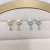 Women's Natural Freshwater Pearl Earrings Alloy Inlaid With Gemstones Fashion Ol Style Flat Round Shape