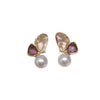 Women's Natural Freshwater Pearl Earrings Alloy Inlaid With Gemstones Flat Round And Oblate Shape