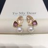Women's Natural Freshwater Pearl Earrings Alloy Inlaid With Gemstones Flat Round And Oblate Shape