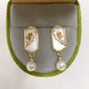 Women's Natural Freshwater Pearl Earrings Geometric Painted S925 Sterling Silver Oblate