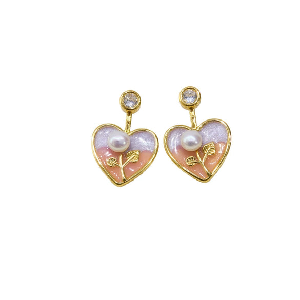 Women's Natural Freshwater Pearl Earrings In Love And Oblate Shape S925 Sterling Silver With 18K Gold