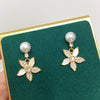 Women's Natural Freshwater Pearl Earrings In S925 Sterling Silver With Broken Shells And 5 Petals Flower Design