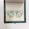 Women's Natural Freshwater Pearl Earrings In S925 Sterling Silver With Gradient Blue Butterfly Design And Oblate Shape
