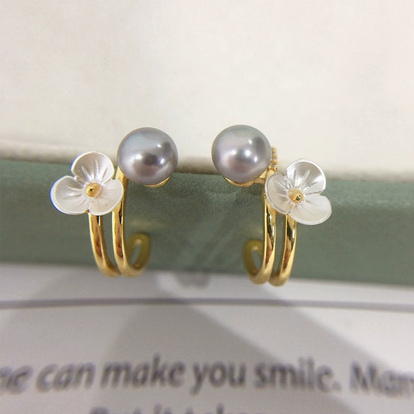 Women's Natural Freshwater Pearl Earrings In S925 Sterling Silver With Oblate And Round Shapes