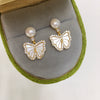 Women's Natural Freshwater Pearl Earrings In S925 Sterling Silver With Seashells Micro Zircon Butterfly Design And Oblate Shape