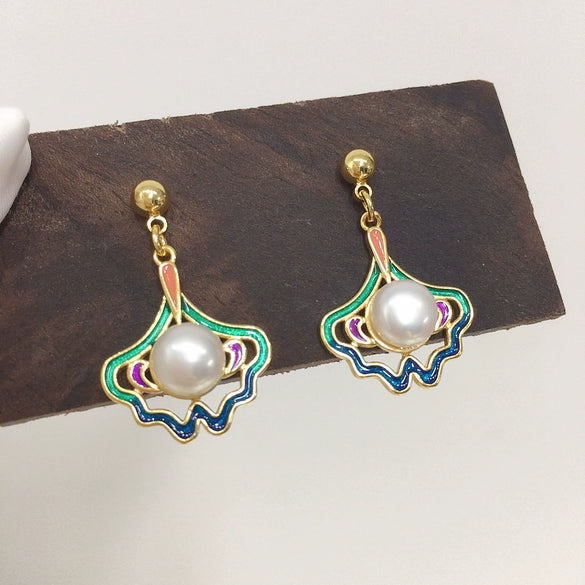 Women's Natural Freshwater Pearl Earrings S925 Sterling Silver Cloisonn¡§| Oblate
