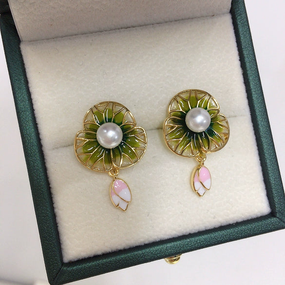 Women's Natural Freshwater Pearl Earrings S925 Sterling Silver Flat Round And Bun Round Shape