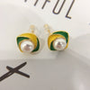 Women's Natural Freshwater Pearl Earrings S925 Sterling Silver 18K Goldfilled Dripping Glaze Paint Windmill Oblate Design
