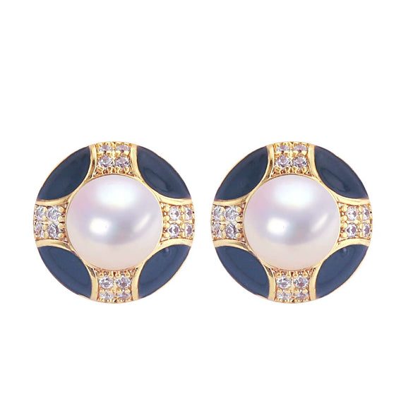 Women's Natural Freshwater Pearl Earrings S925 Sterling Silver 18K Goldfilled Oblate Shape Retro Style