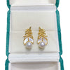 Women's Natural Freshwater Pearl Earrings S925 Sterling Silver Microinlaid Zircon Seashells Feather Oblate Style