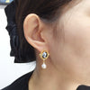 Women's Natural Freshwater Pearl Earrings S925 Sterling Silver Needle 18K Gold Anaglyph Flat Round And Bun Round Shape