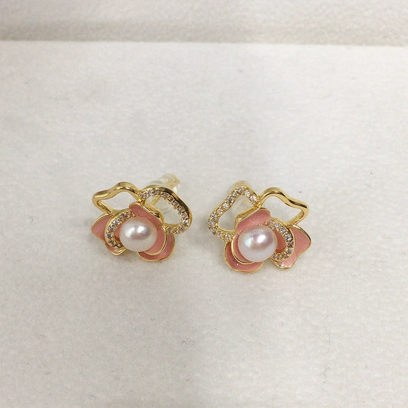 Women's Natural Freshwater Pearl Earrings S925 Sterling Silver Needle 18K Goldfilled Alloy Inlaid With Artificial And Semiprecious Stones Flat Round And Bun Round Pearl Shape