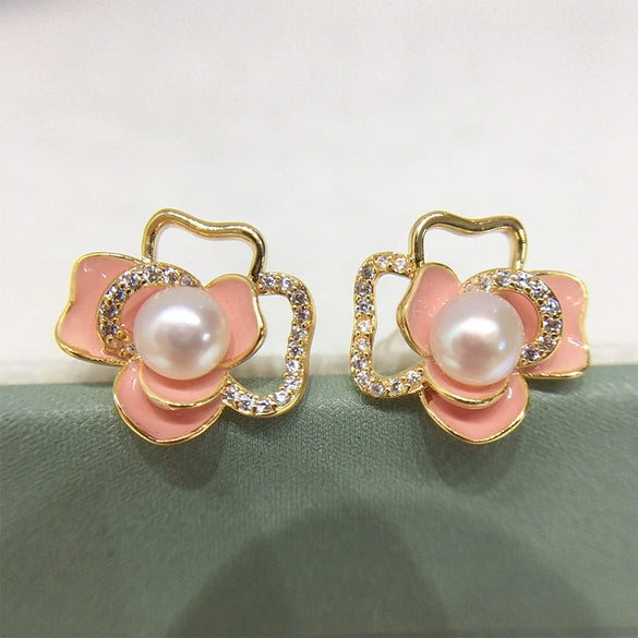 Women's Natural Freshwater Pearl Earrings S925 Sterling Silver Needle 18K Goldfilled Alloy Inlaid With Artificial And Semiprecious Stones Flat Round And Bun Round Pearl Shape