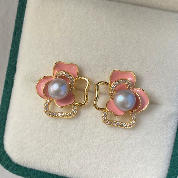 Women's Natural Freshwater Pearl Earrings S925 Sterling Silver Needle 18K Goldfilled Alloy Inlaid With Artificial And Semiprecious Stones Flat Round And Bun Round Pearl Shape