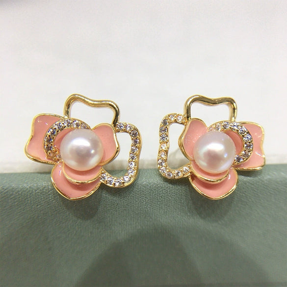 Women's Natural Freshwater Pearl Earrings S925 Sterling Silver Needle 18K Goldfilled Alloy Inlaid With Artificial And Semiprecious Stones Flat Round And Bun Round Pearl Shape