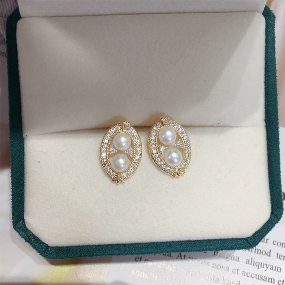 Women's Natural Freshwater Pearl Earrings S925 Sterling Silver Needle 18K Goldfilled Flat Round And Oblate Shape Retro Style Alloy Inlaid With Artificial And Semiprecious Stones