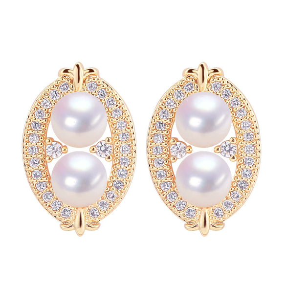 Women's Natural Freshwater Pearl Earrings S925 Sterling Silver Needle 18K Goldfilled Flat Round And Oblate Shape Retro Style Alloy Inlaid With Artificial And Semiprecious Stones