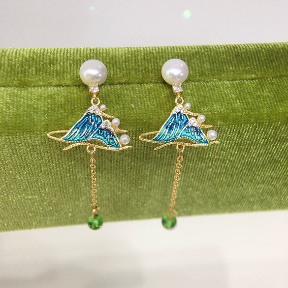 Women's Natural Freshwater Pearl Earrings S925 Sterling Silver Oblate Style