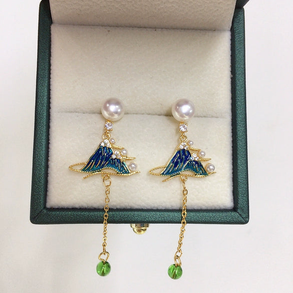 Women's Natural Freshwater Pearl Earrings S925 Sterling Silver Oblate Style