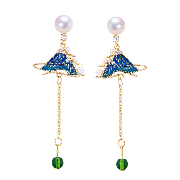 Women's Natural Freshwater Pearl Earrings S925 Sterling Silver Oblate Style