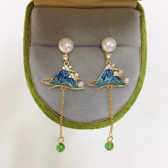 Women's Natural Freshwater Pearl Earrings S925 Sterling Silver Oblate Style