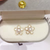Women's Natural Freshwater Pearl Earrings S925 Sterling Silver Pin Alloy Inlaid Artificial And Semiprecious Stones Flat Round And Oblate Shape