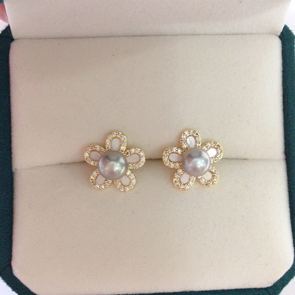 Women's Natural Freshwater Pearl Earrings S925 Sterling Silver Pin Alloy Inlaid Artificial And Semiprecious Stones Flat Round And Oblate Shape