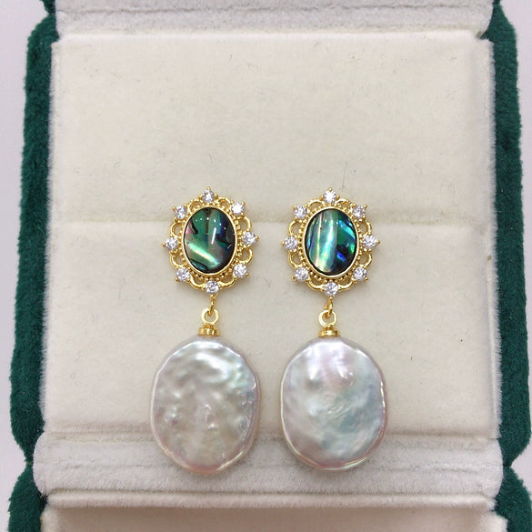 Women's Natural Freshwater Pearl Earrings With Abalone Shell In Sterling Silver And Alien Shape