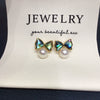 Women's Natural Freshwater Pearl Earrings With Abalone Shells And Cute Bows Oblate Shape Alloy Inlaid With Gemstones