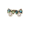 Women's Natural Freshwater Pearl Earrings With Abalone Shells And Cute Bows Oblate Shape Alloy Inlaid With Gemstones