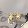 Women's Natural Freshwater Pearl Earrings With Alloy Inlaid Artificial And Semiprecious Stones And Bow Design Microinlaid Zircon Oblate Shape