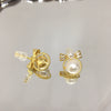 Women's Natural Freshwater Pearl Earrings With Alloy Inlaid Artificial And Semiprecious Stones And Bow Design Microinlaid Zircon Oblate Shape