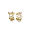 Women's Natural Freshwater Pearl Earrings With Alloy Inlaid Artificial And Semiprecious Stones And Bow Design Microinlaid Zircon Oblate Shape