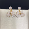 Women's Natural Freshwater Pearl Earrings With Alloy Inlaid Artificial And Semiprecious Stones And Bow Design Oblate Shape