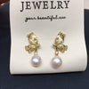 Women's Natural Freshwater Pearl Earrings With Alloy Inlaid Artificial And Semiprecious Stones And Butterfly Design Oblate Shape