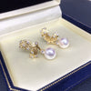 Women's Natural Freshwater Pearl Earrings With Alloy Inlaid Artificial And Semiprecious Stones And Butterfly Design Oblate Shape