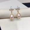 Women's Natural Freshwater Pearl Earrings With Alloy Inlaid Artificial And Semiprecious Stones In Drop And Rice Shapes
